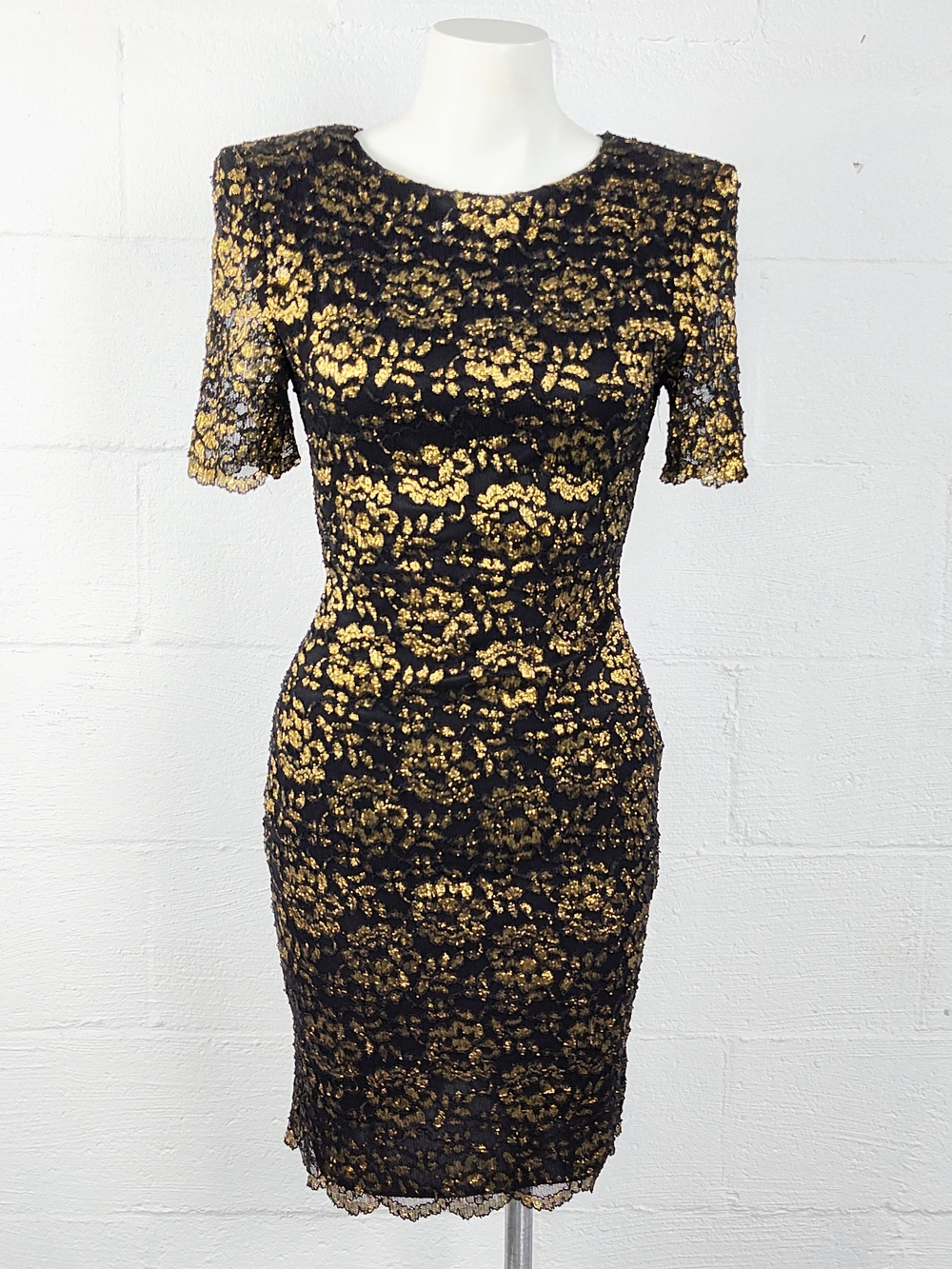 Frederick's of Hollywood Black and Gold Lace Cocktail Dress